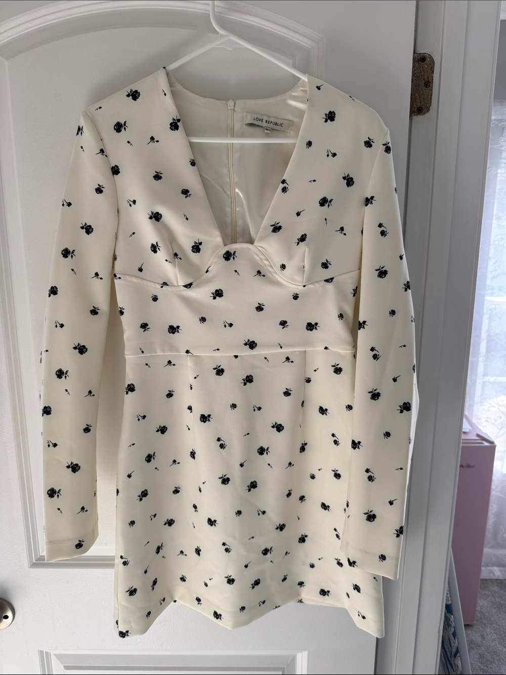 Cream Long Sleeve Floral Mini Dress